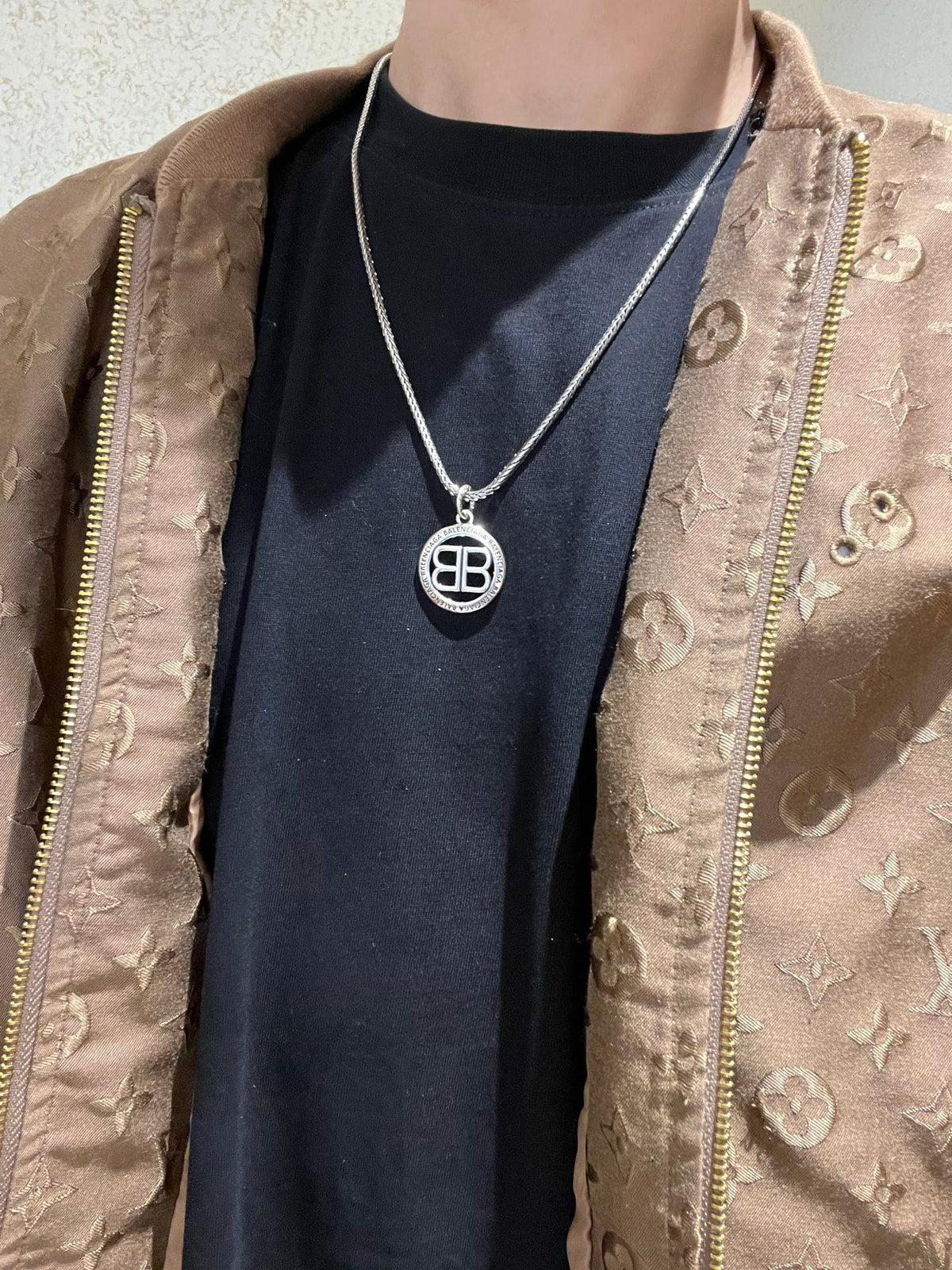 Balenciaga Silver-Tone Circular BB Pendant Necklace - album image 6