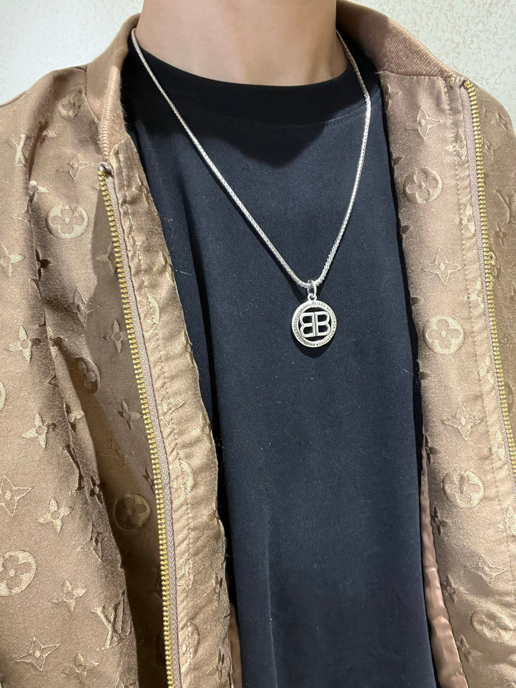 Balenciaga Silver-Tone Circular BB Pendant Necklace - album image 7