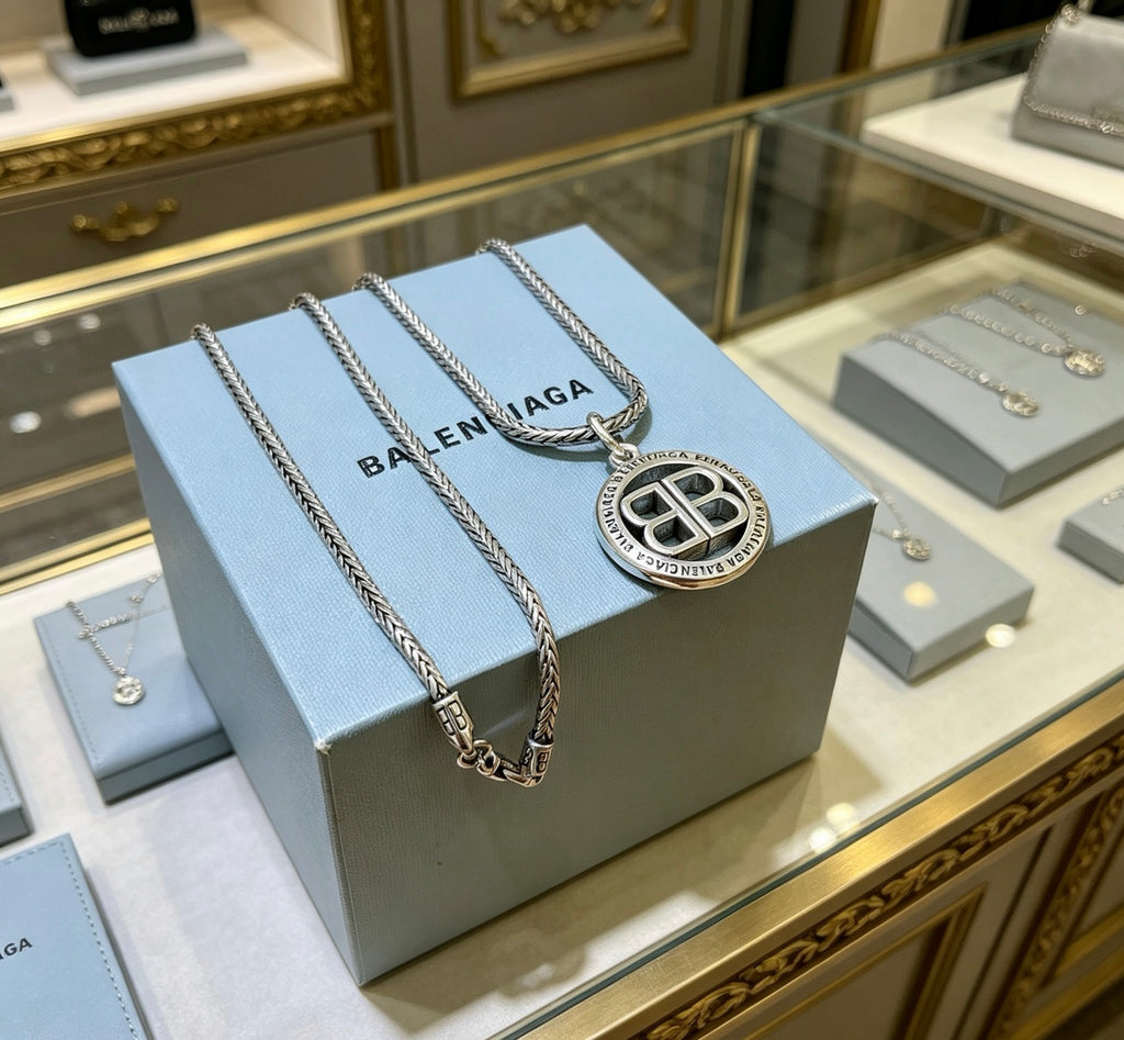 Balenciaga Silver-Tone Circular BB Pendant Necklace - album image 5