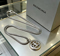 Balenciaga Silver-Tone Circular BB Pendant Necklace - album image 1