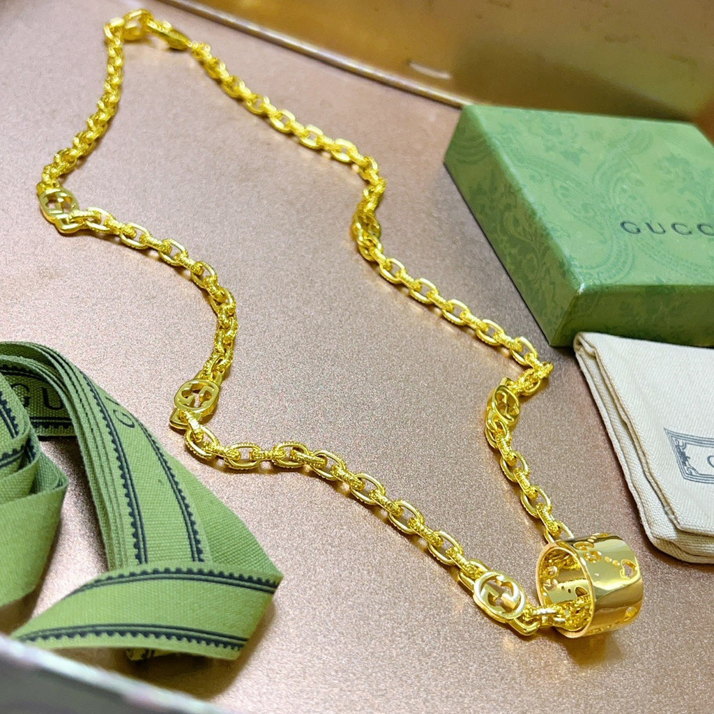 Gucci Anger Forest Interlocking G Antiqued Chain Necklace - album image 2