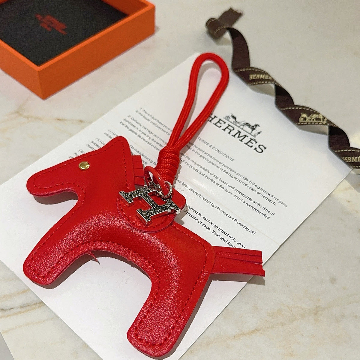 Hermès Red Leather Horse Bag Charm - album image 3