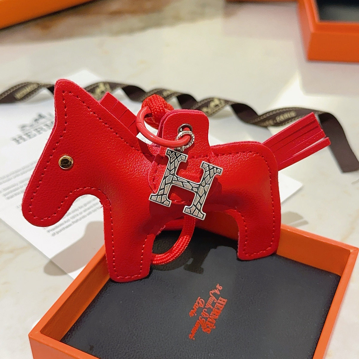 Hermès Red Leather Horse Bag Charm - album image 5