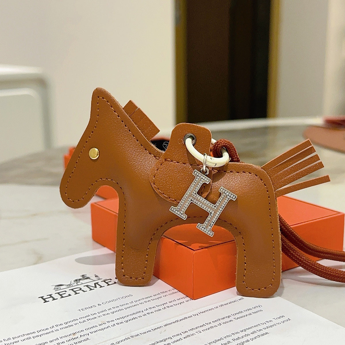 Hermès Tan Leather Horse Bag Charm - album image 4