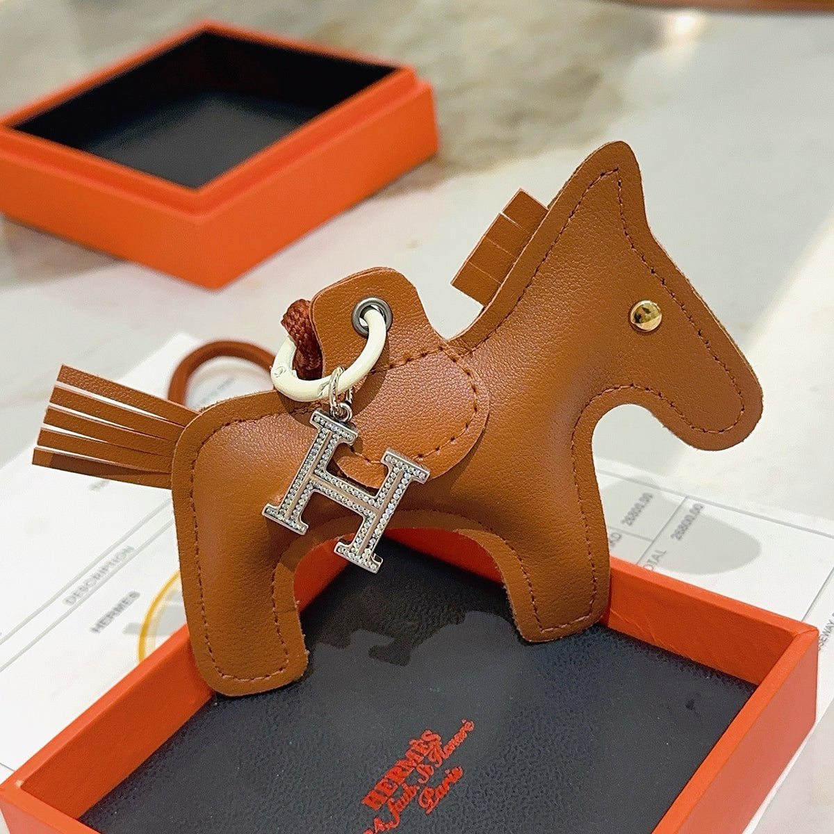 Hermès Tan Leather Horse Bag Charm - album image 1