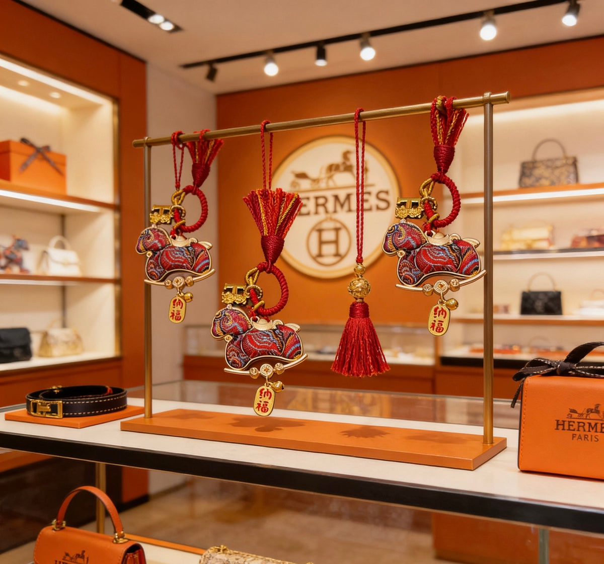 Hermès Red Letter-Patterned Horse Plush Toy - album image 3
