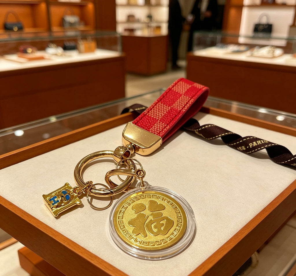 Hermès Gold-Tone H Medallion Keychain with Brown Strap - album image 6