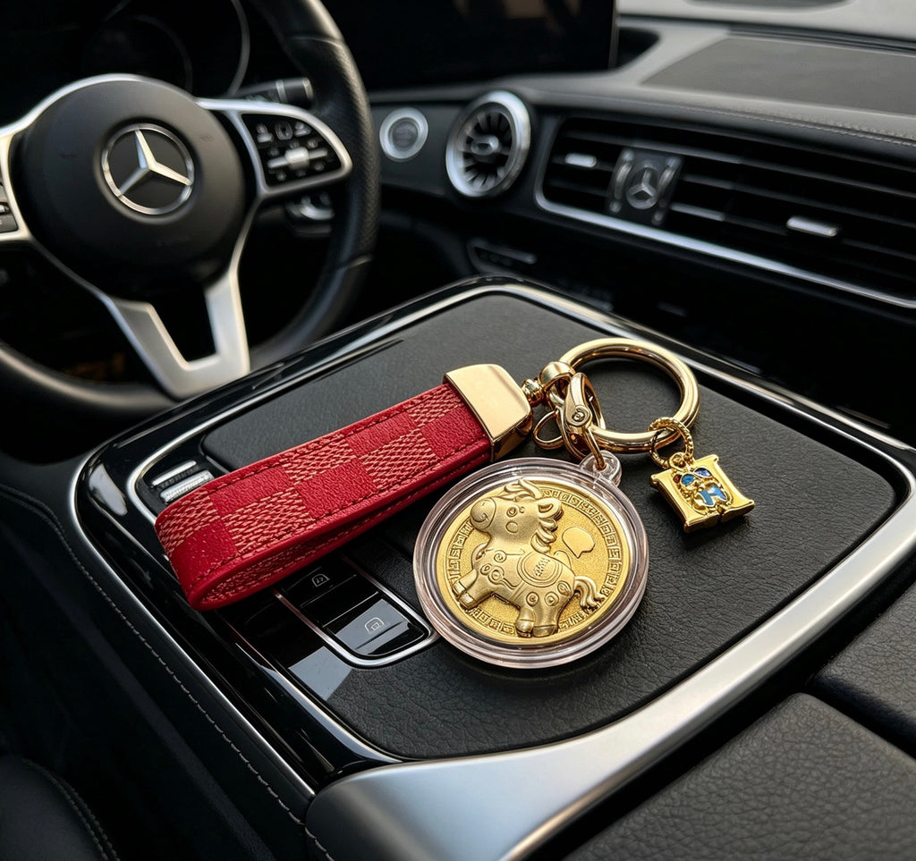 Hermès Gold-Tone H Medallion Keychain with Brown Strap - album image 8