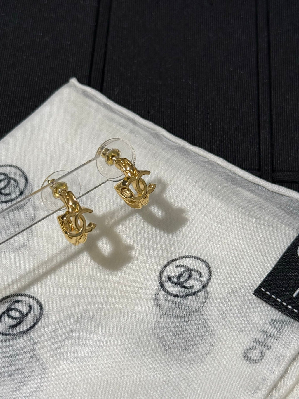 Chanel Interlocking C Checkered Gold-Tone Diamond-Shape Earrings - album image 5