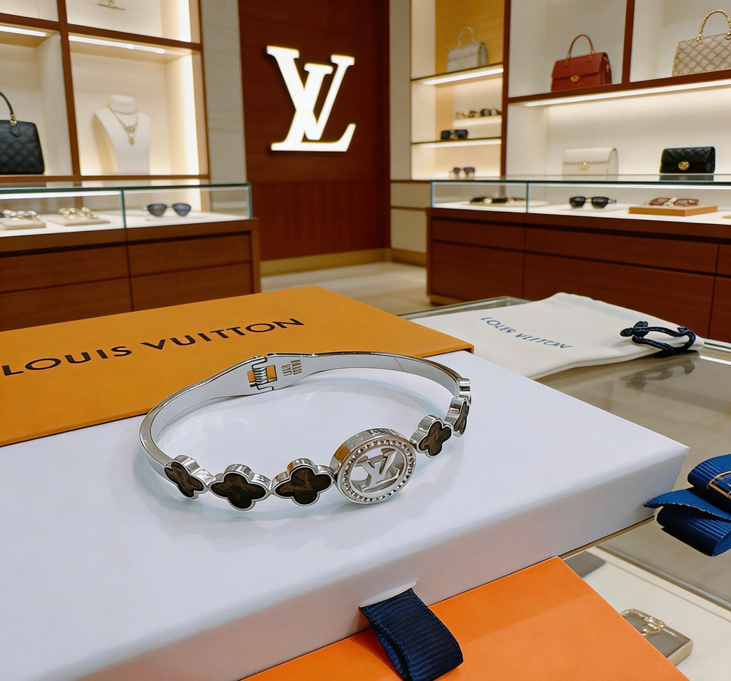 Louis Vuitton Silver-Tone Textured Open Bangle - album image 5