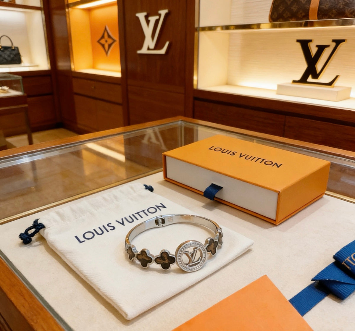 Louis Vuitton Silver-Tone Textured Open Bangle - album image 1