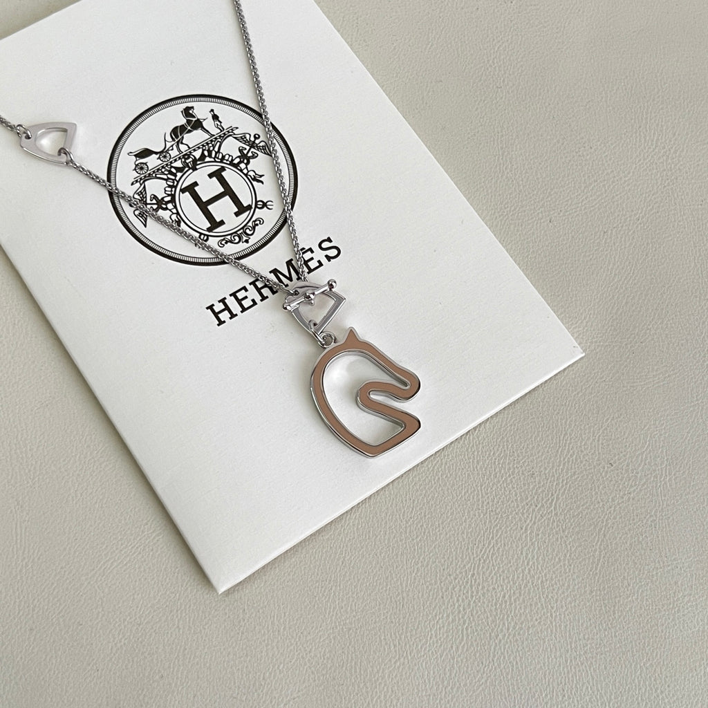 Hermès Silver-Tone H Disc and Horse-Outline Pendant Necklace - album image 5