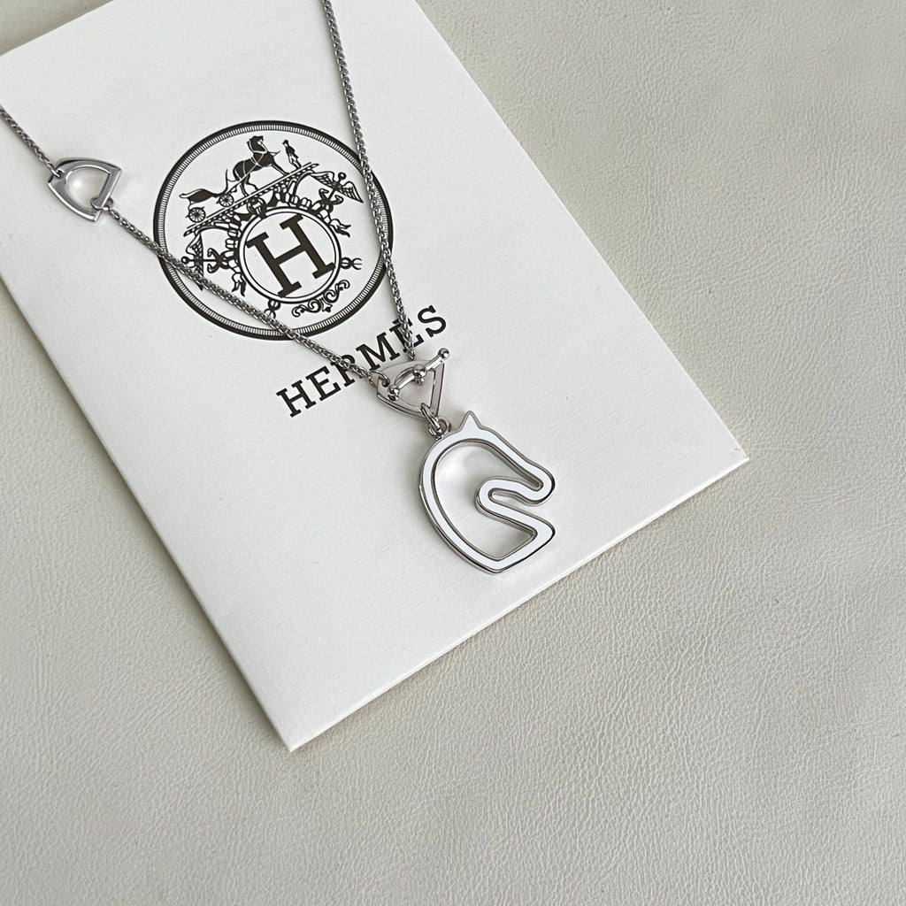 Hermès Silver-Tone H Disc and Horse-Outline Pendant Necklace - album image 1