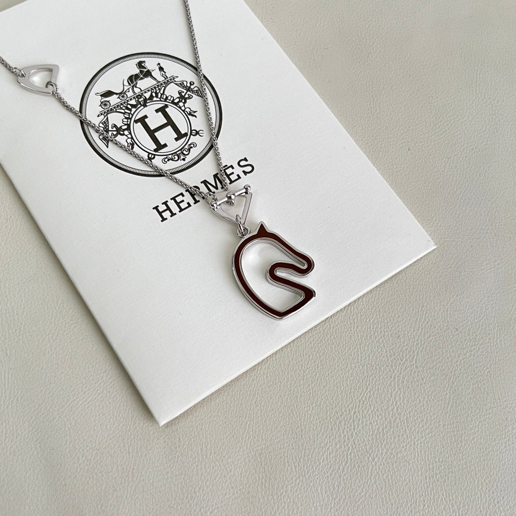 Hermès Silver-Tone H Disc and Horse-Outline Pendant Necklace - album image 3