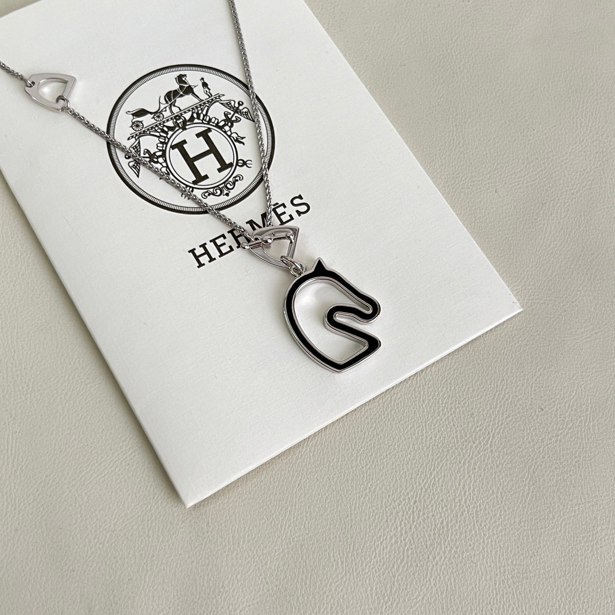 Hermès Silver-Tone H Disc and Horse-Outline Pendant Necklace - album image 4