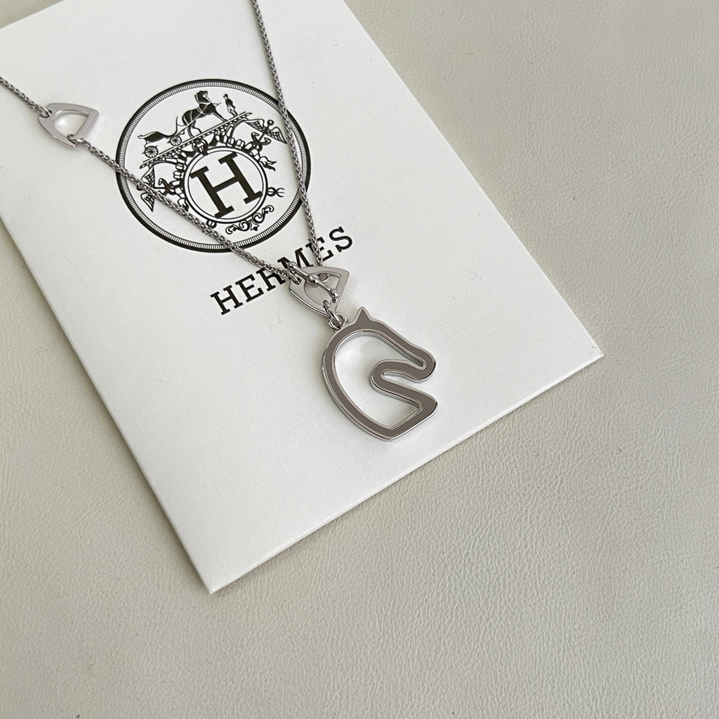 Hermès Silver-Tone H Disc and Horse-Outline Pendant Necklace - album image 6