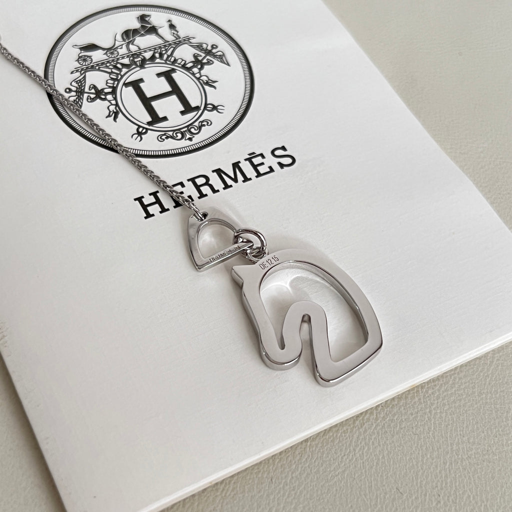 Hermès Silver-Tone H Disc and Horse-Outline Pendant Necklace - album image 8