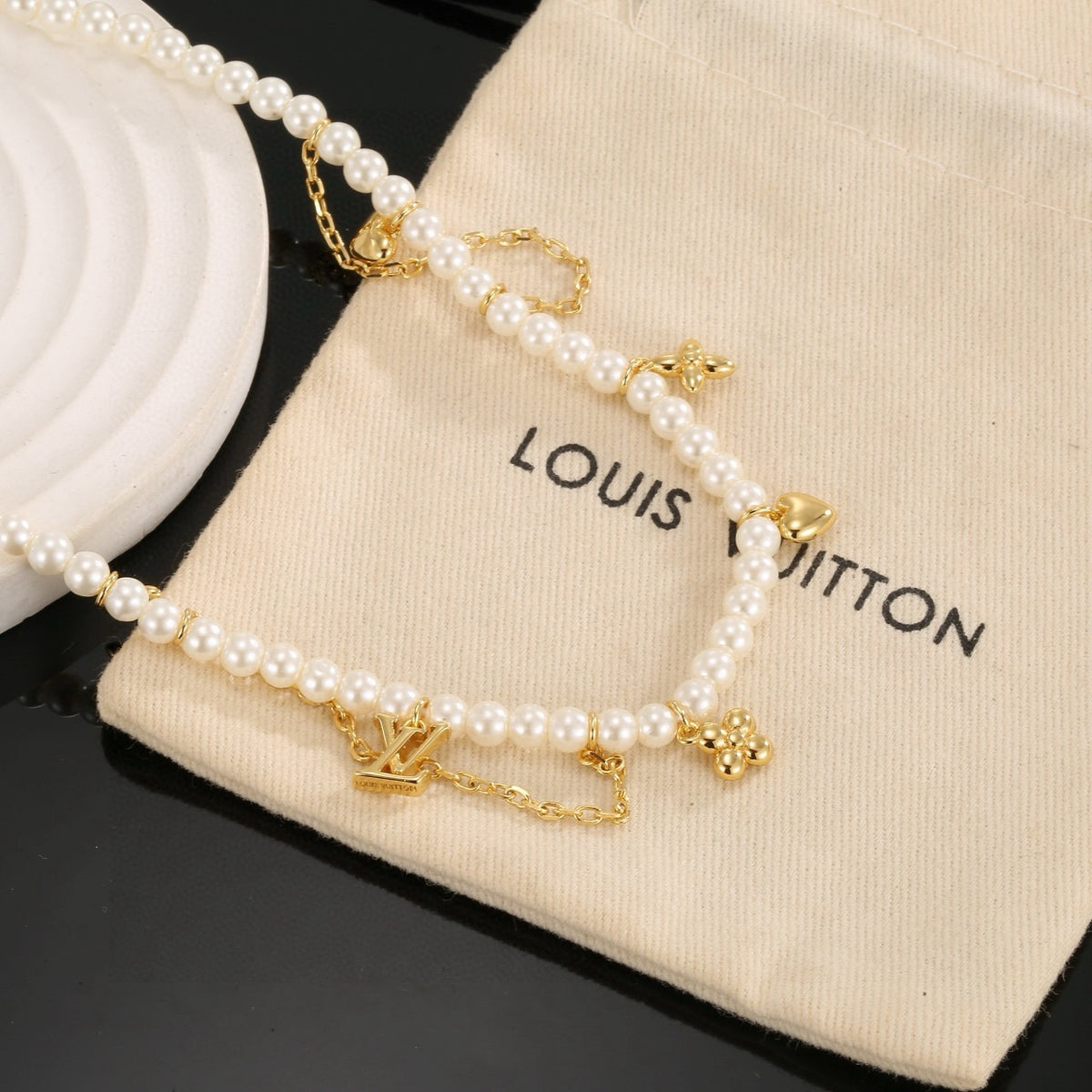 Louis Vuitton Pearl LV Letter Necklace - album image 6