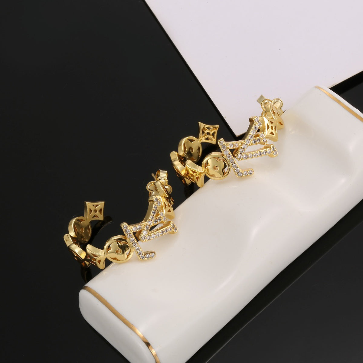 Louis Vuitton Gold-Tone Geometric Drop Earrings with Hanging Charms - album image 4