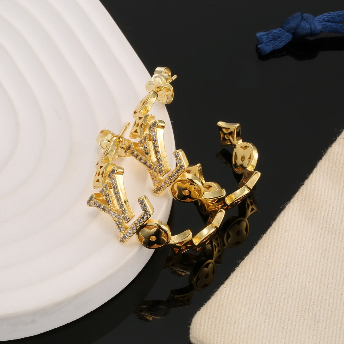 Louis Vuitton Gold-Tone Geometric Drop Earrings with Hanging Charms - album image 2