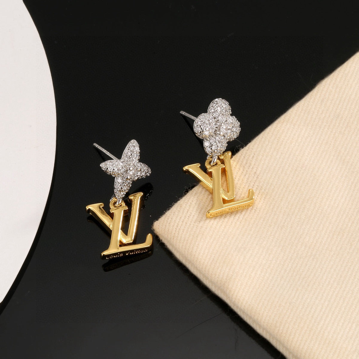 Louis Vuitton Gold-Tone LV and Flower Stud Earrings - album image 2