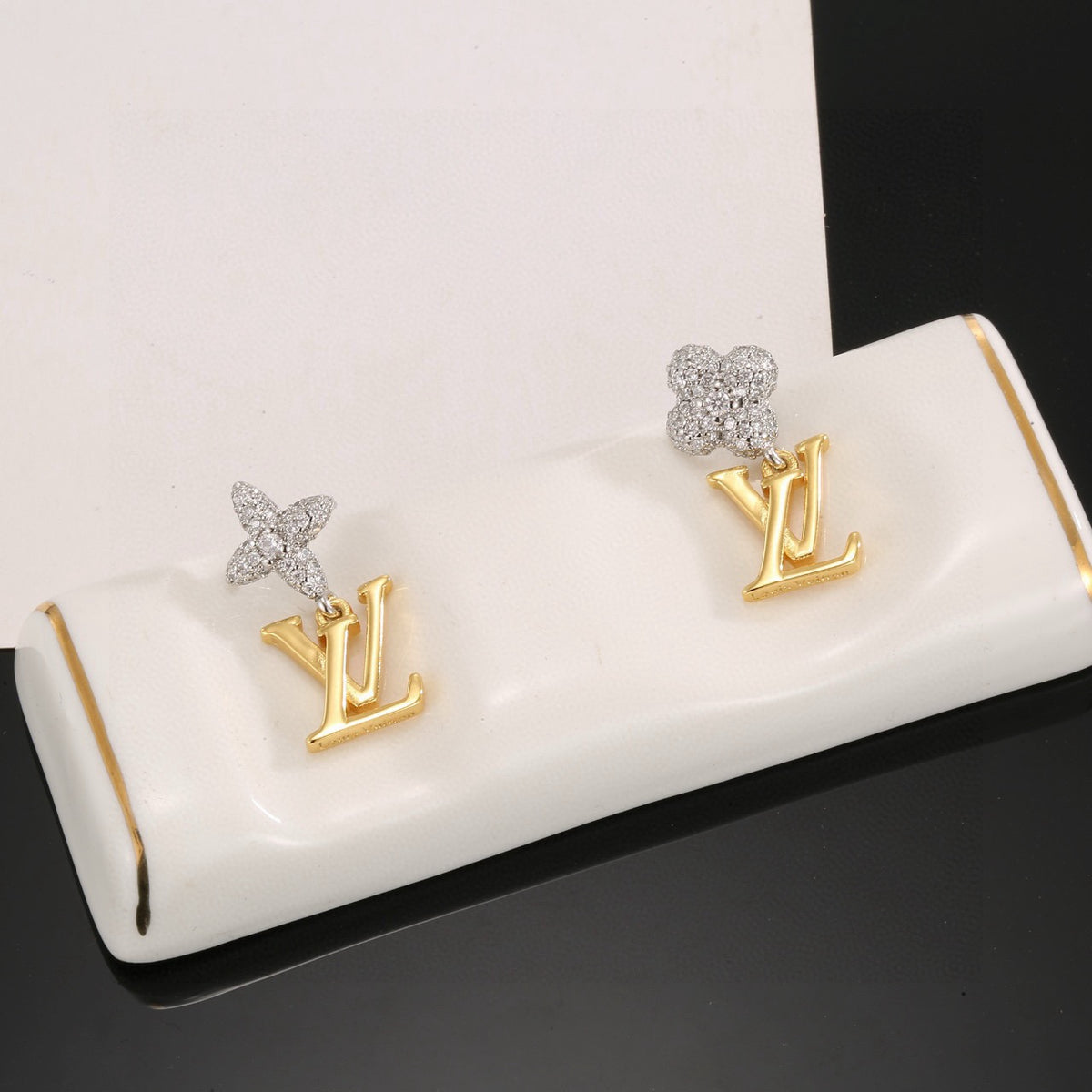 Louis Vuitton Gold-Tone LV and Flower Stud Earrings - album image 6