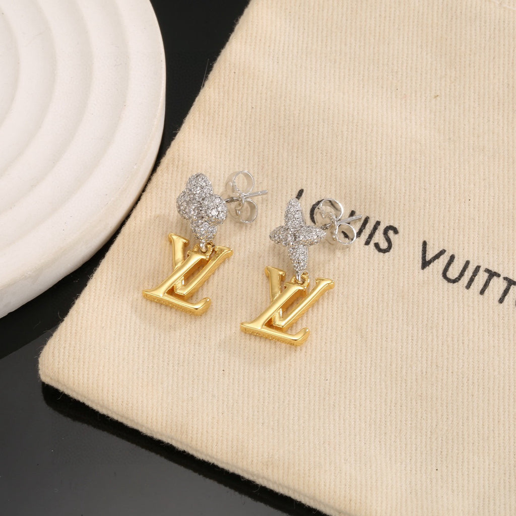 Louis Vuitton Gold-Tone LV and Flower Stud Earrings - album image 5