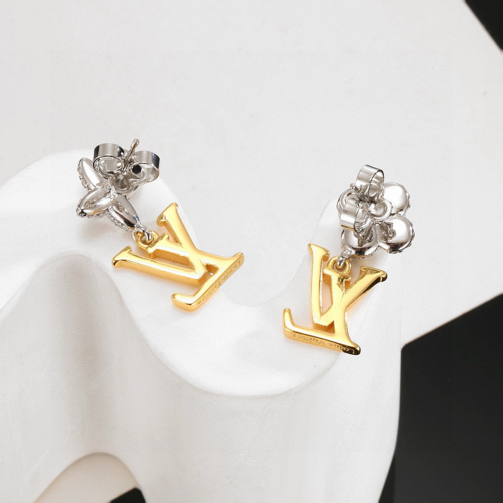 Louis Vuitton Gold-Tone LV and Flower Stud Earrings - album image 4