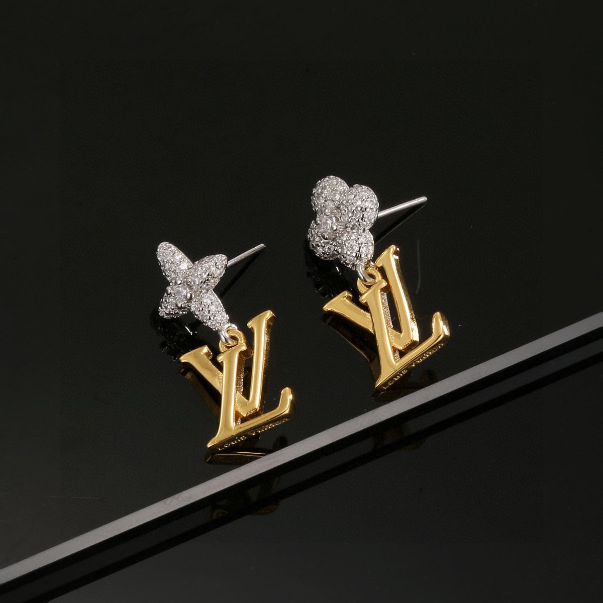 Louis Vuitton Gold-Tone LV and Flower Stud Earrings - album image 3