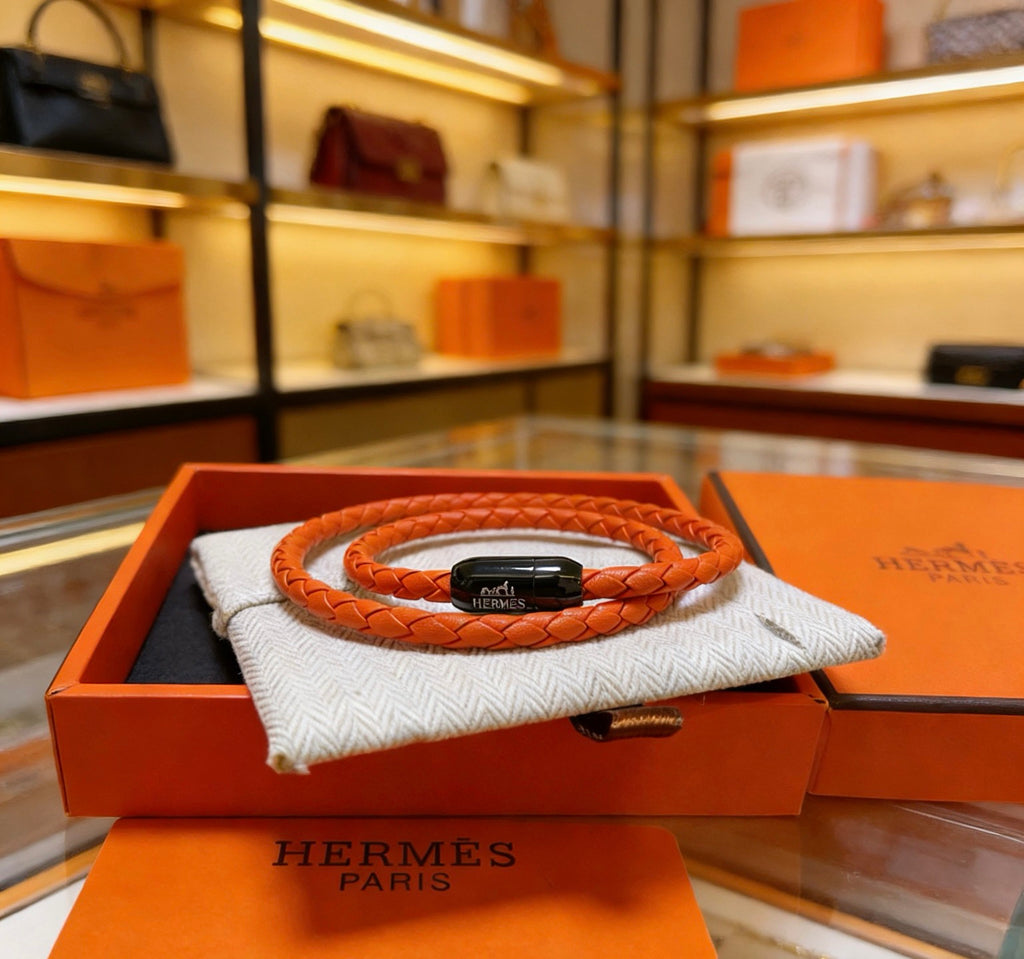 Hermès Orange Leather Double-Wrap Bracelet - album image 2