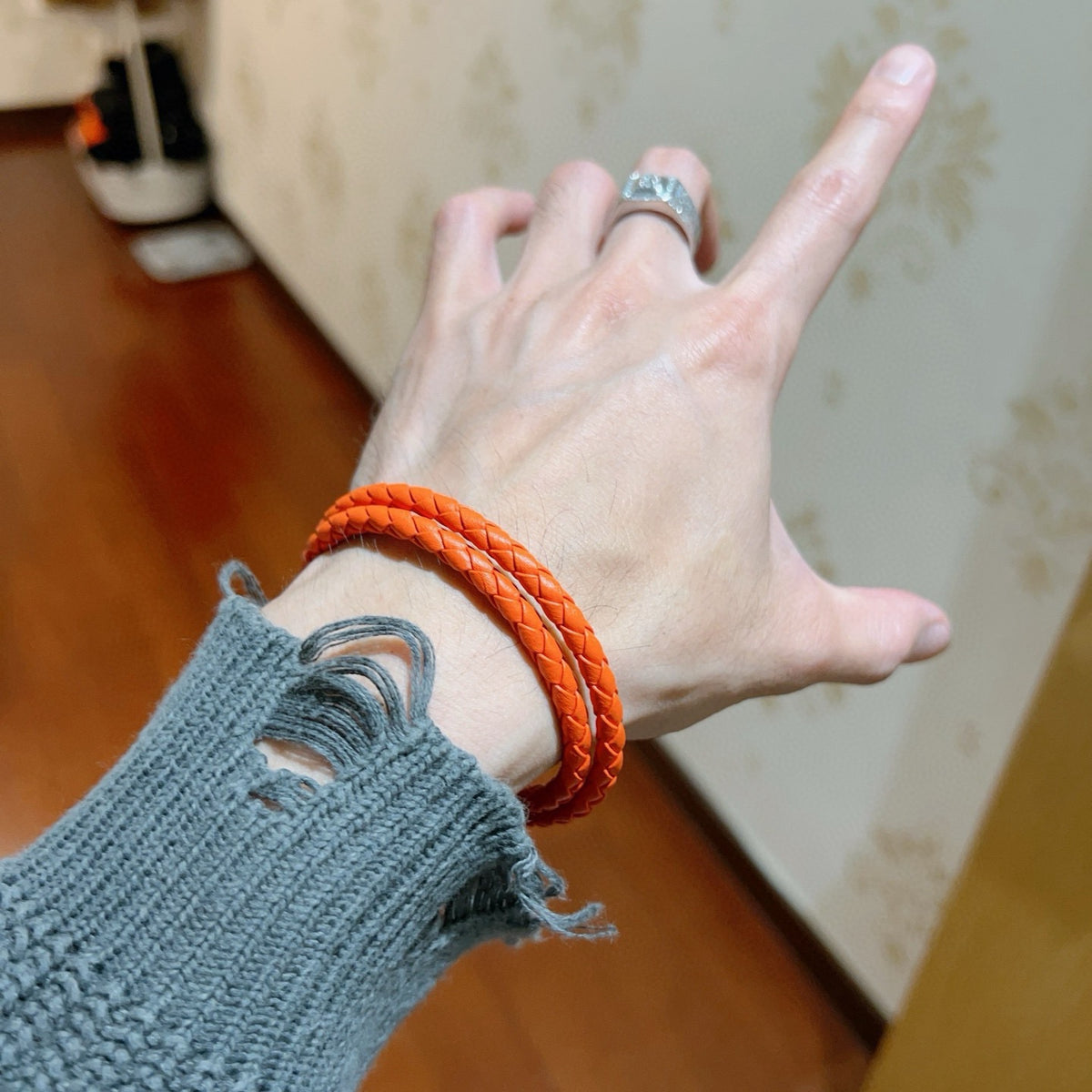 Hermès Orange Leather Double-Wrap Bracelet - album image 7