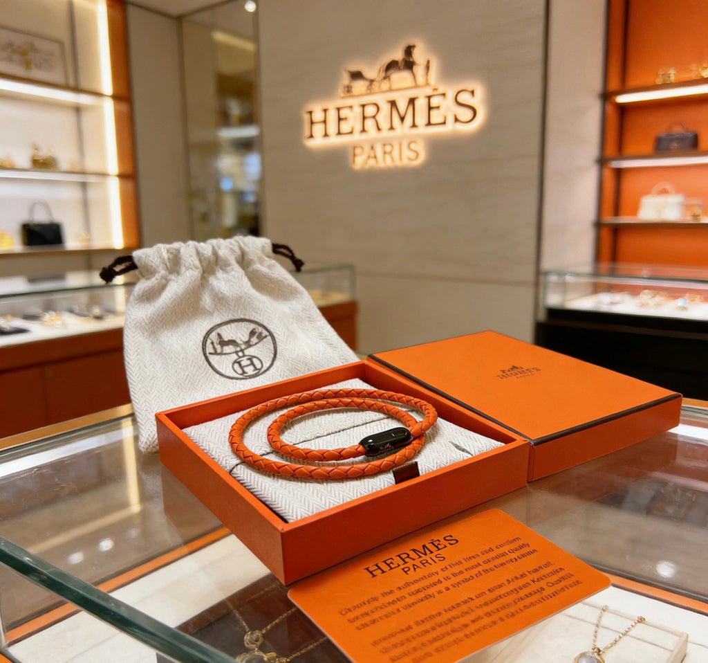 Hermès Orange Leather Double-Wrap Bracelet - album image 9