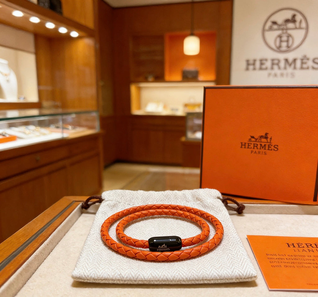 Hermès Orange Leather Double-Wrap Bracelet - album image 8