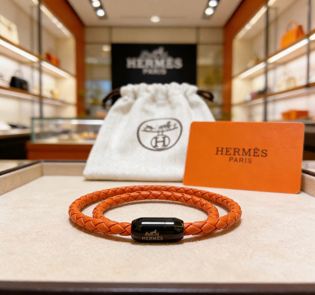 Hermès Orange Leather Double-Wrap Bracelet - album image 1