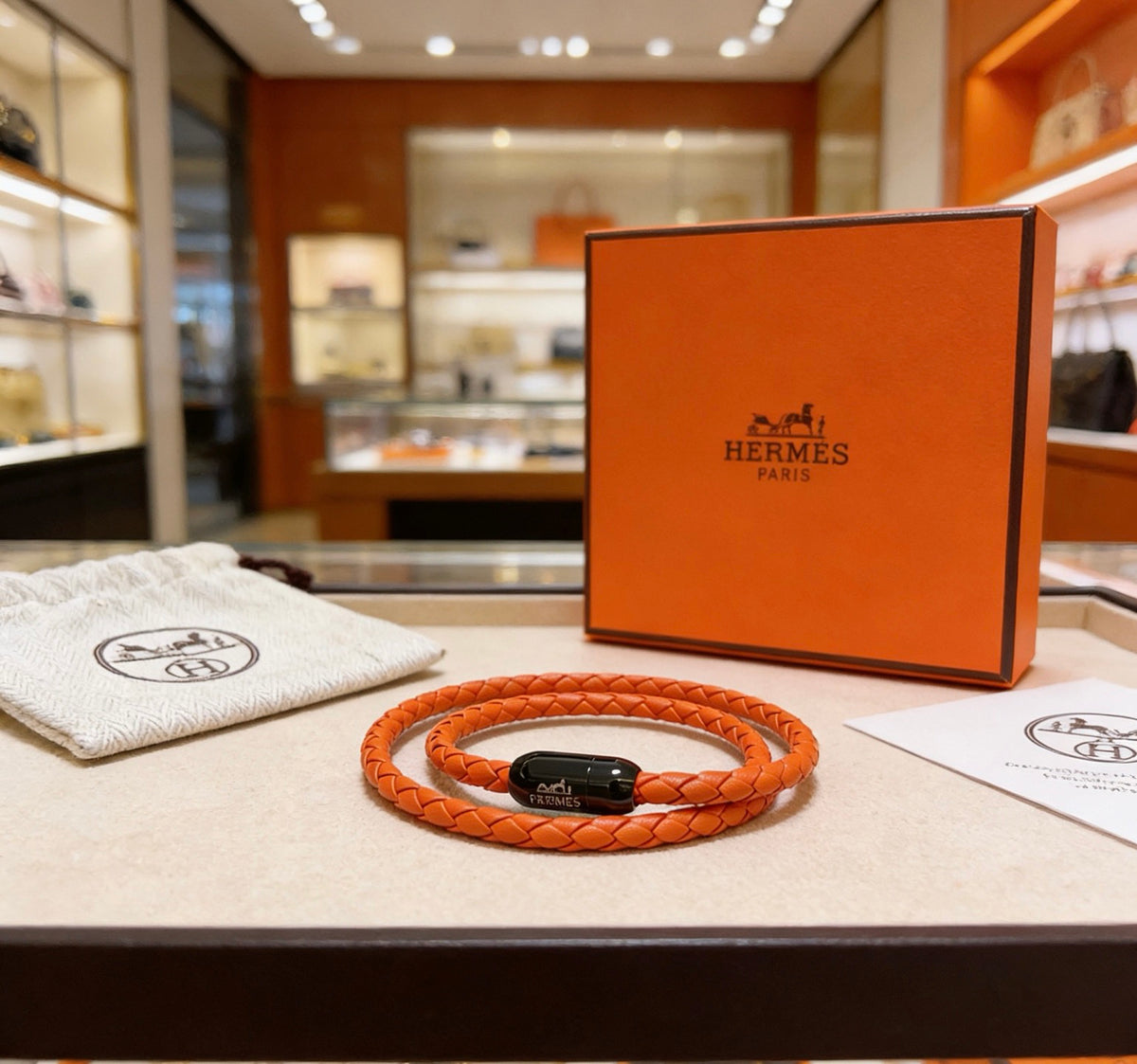 Hermès Orange Leather Double-Wrap Bracelet - album image 6
