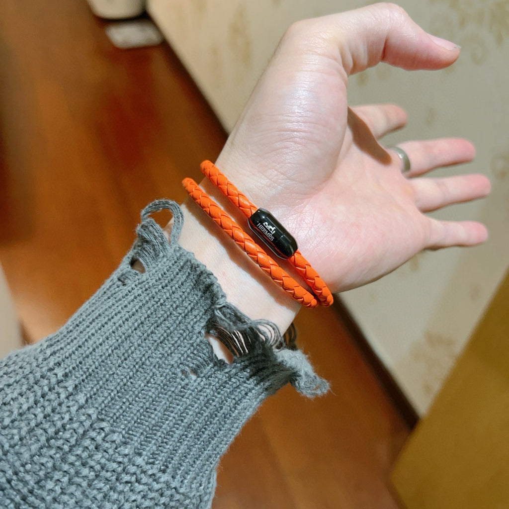 Hermès Orange Leather Double-Wrap Bracelet - album image 4