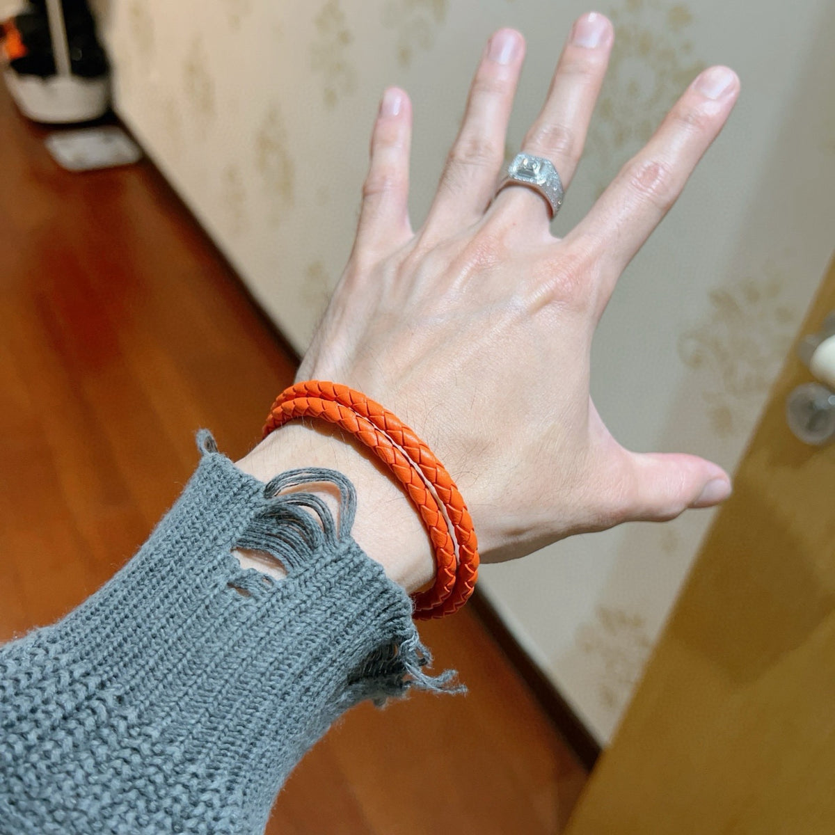 Hermès Orange Leather Double-Wrap Bracelet - album image 3