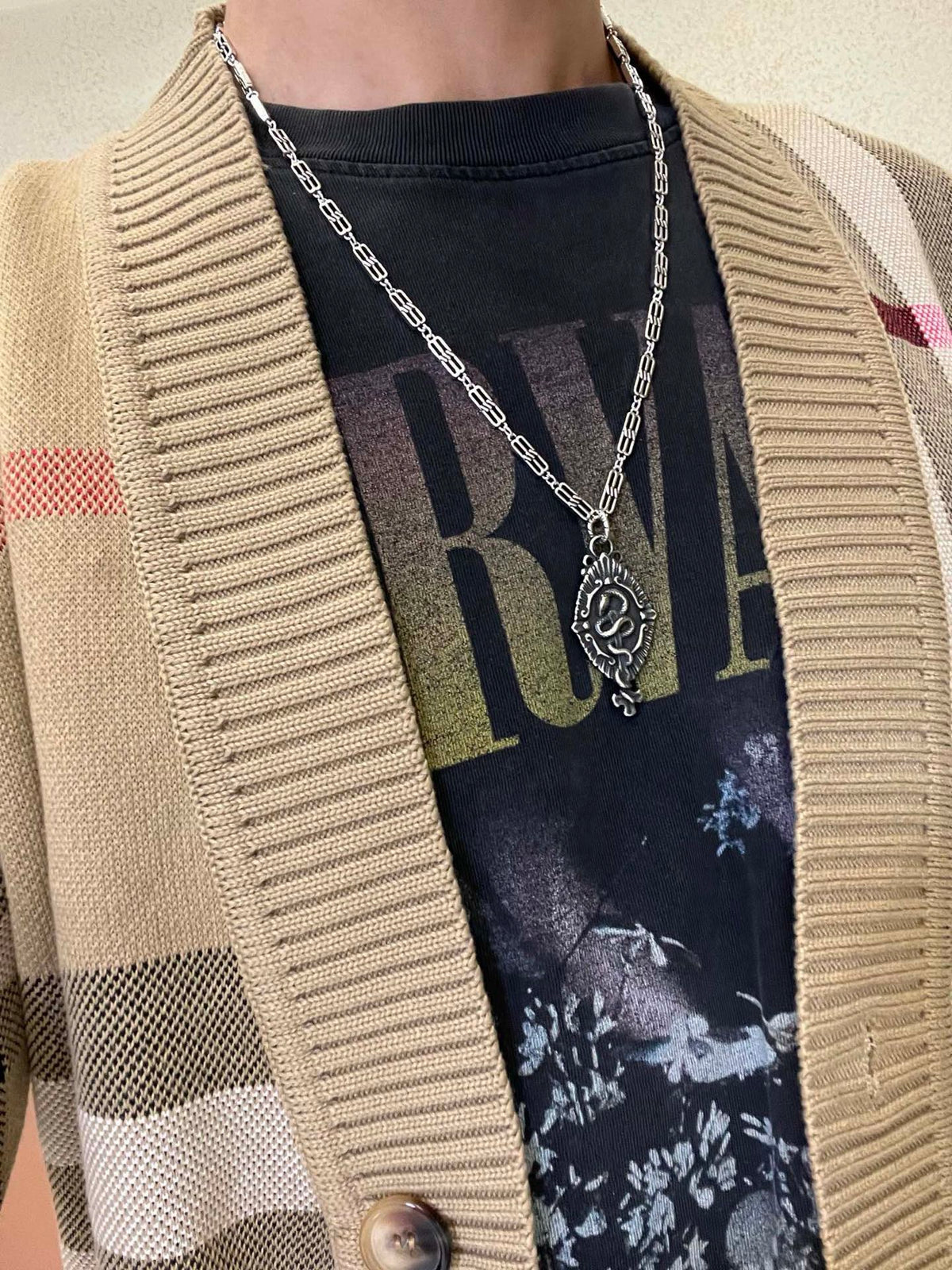 Balenciaga Silver-Tone Ornate Oval Pendant Necklace - album image 9