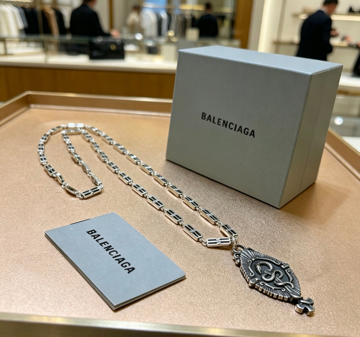Balenciaga Silver-Tone Ornate Oval Pendant Necklace - album image 4