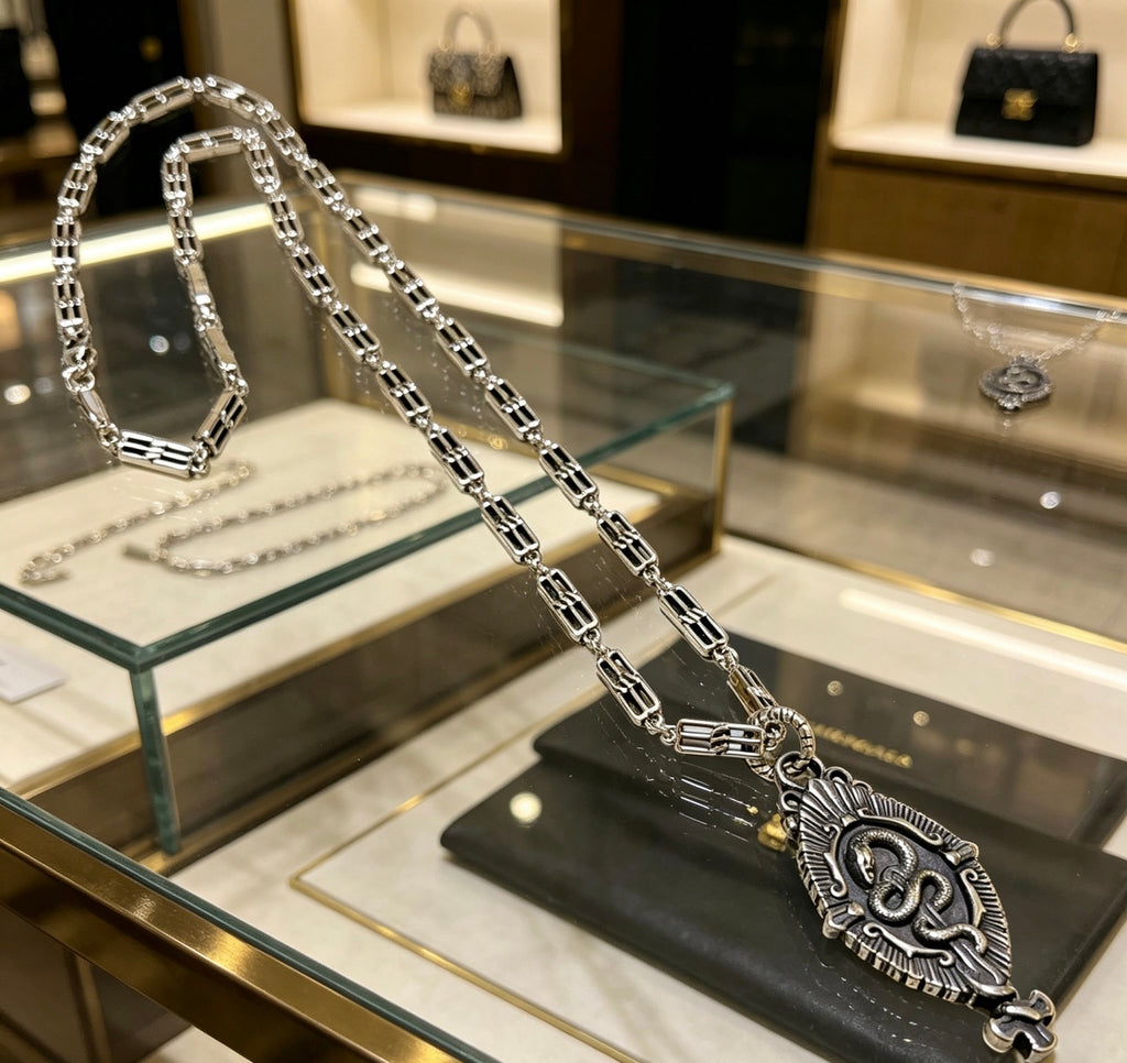 Balenciaga Silver-Tone Ornate Oval Pendant Necklace - album image 5