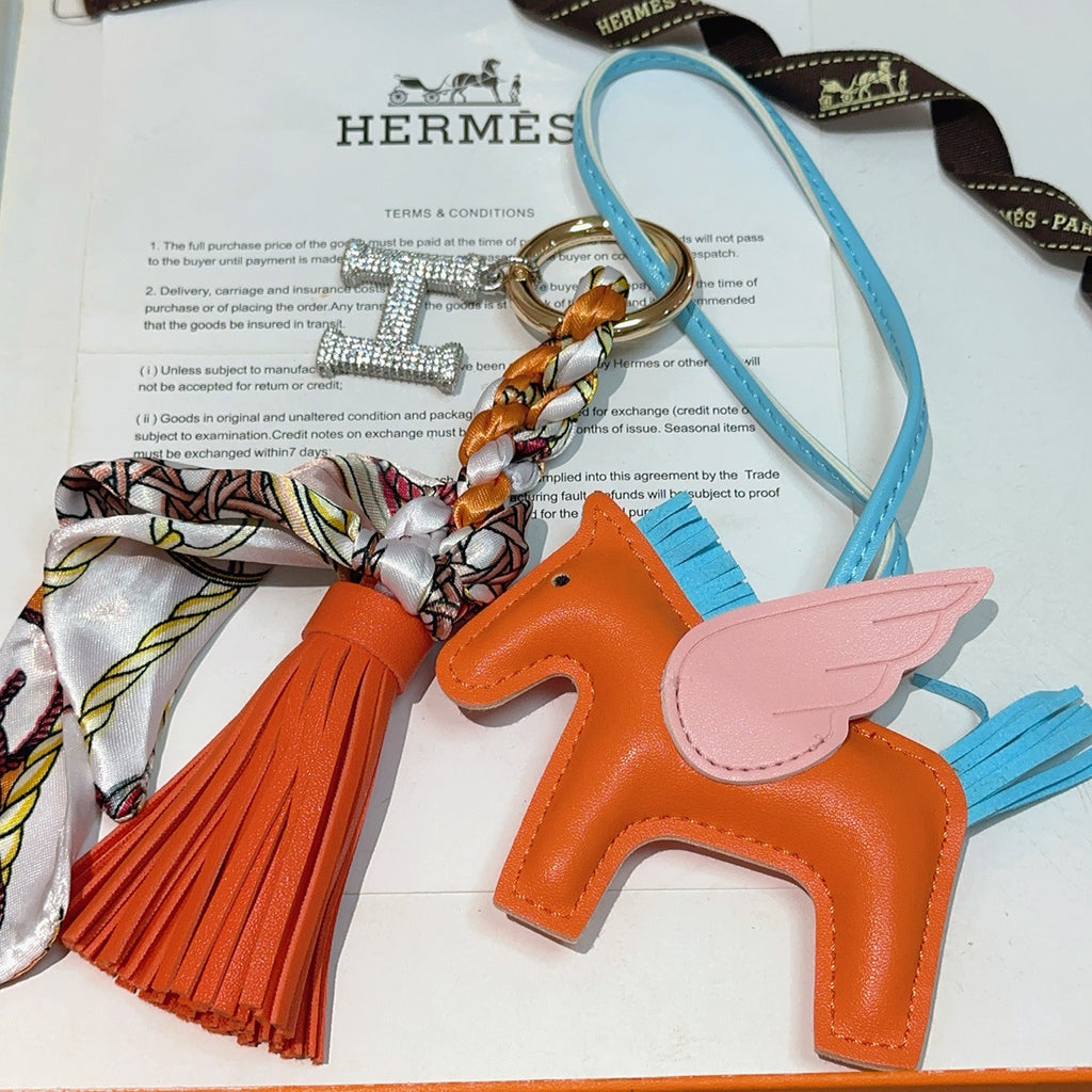 Hermès Orange Horse Bag Charm with Blue Cord and Tassel - album image 4