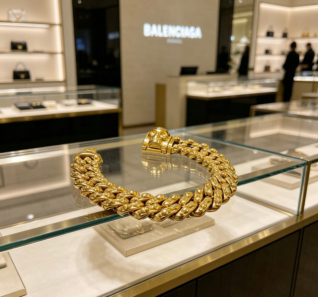 Balenciaga Gold-Tone Studded BB Chain Bracelet - album image 9