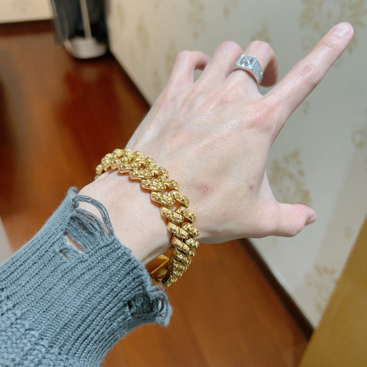 Balenciaga Gold-Tone Studded BB Chain Bracelet - album image 3