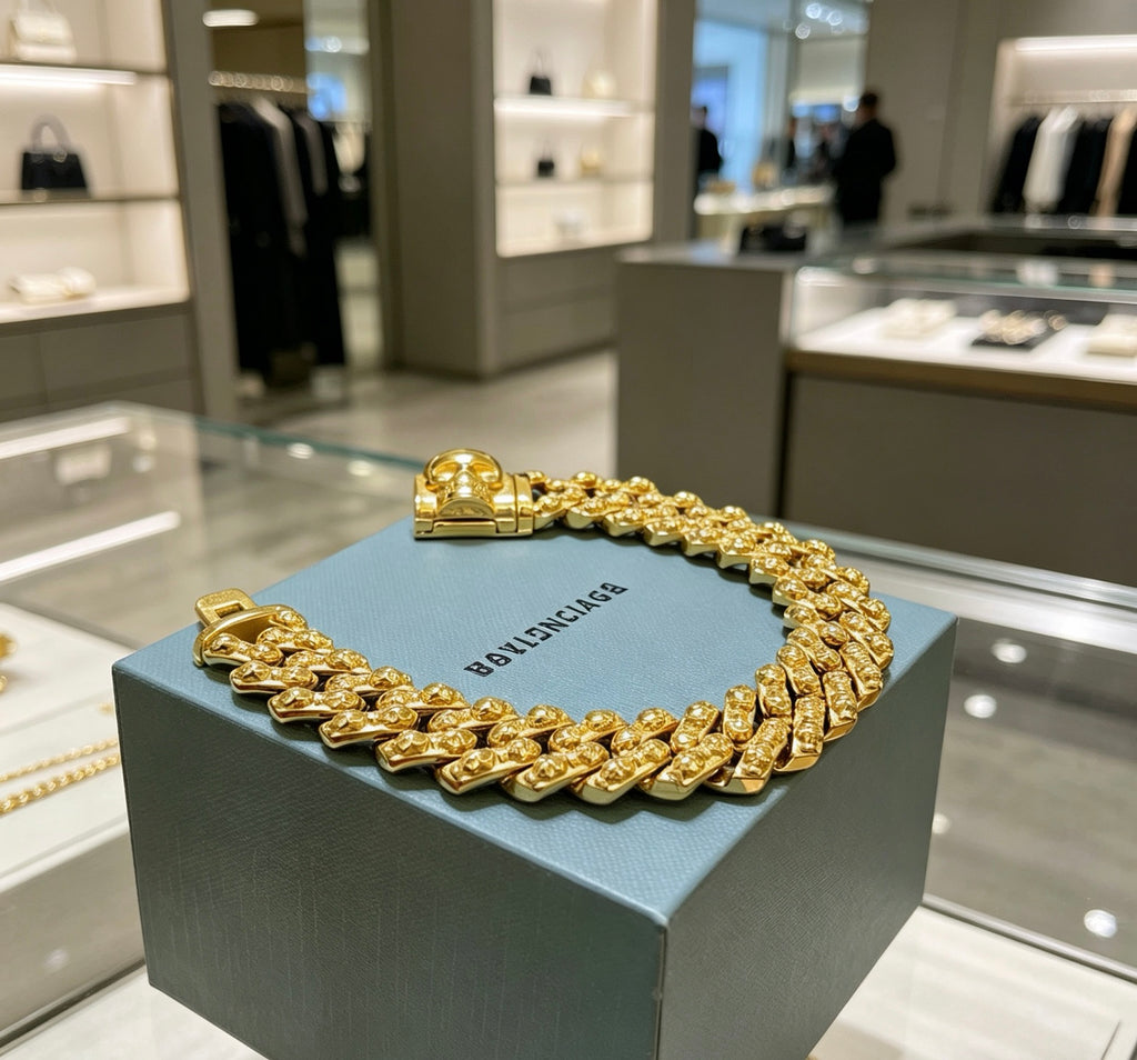 Balenciaga Gold-Tone Studded BB Chain Bracelet - album image 8