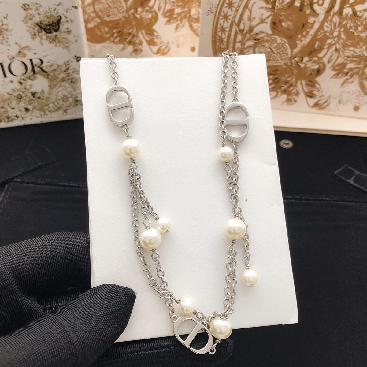 Dior Gray Bead CD Necklace - product image 5