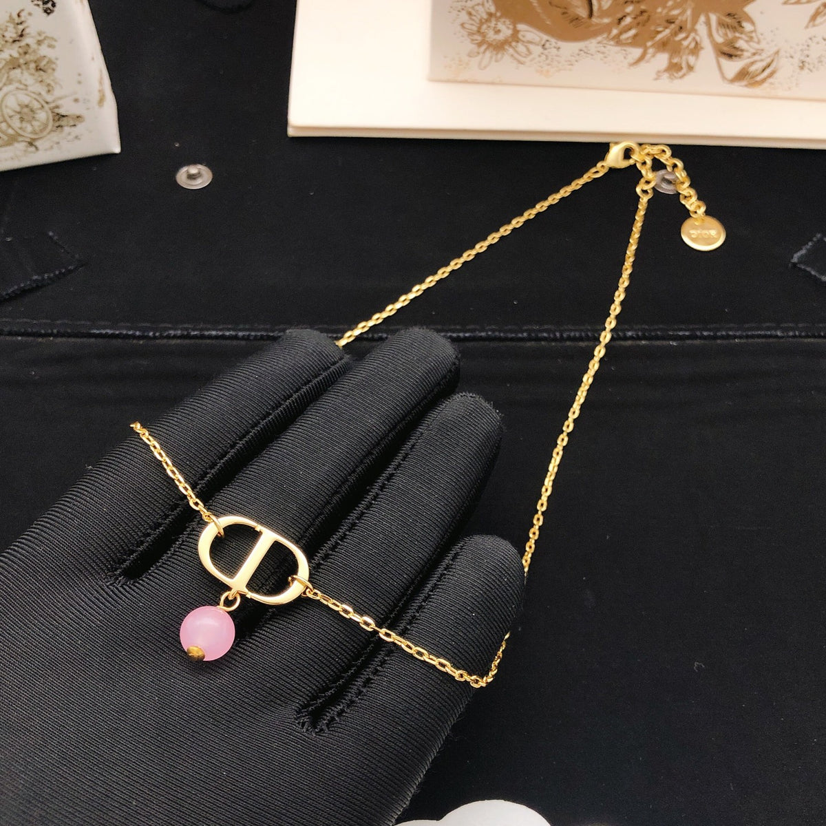 Dior Pink Bead Gold-Tone CD Necklace - product image 4