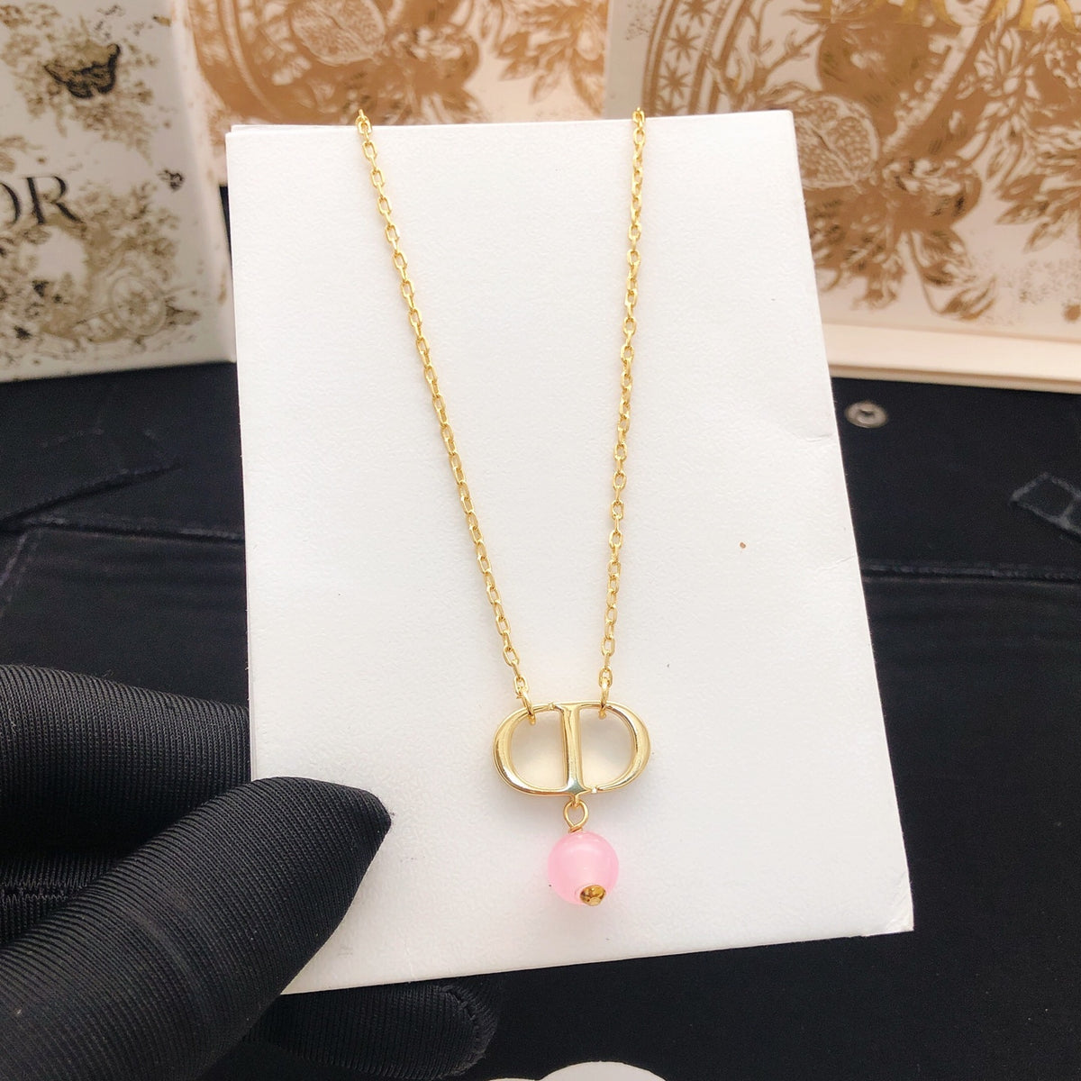 Dior Pink Bead Gold-Tone CD Necklace - product image 5