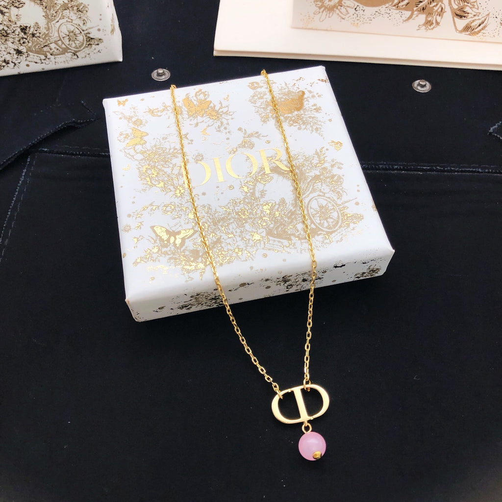 Dior Pink Bead Gold-Tone CD Necklace - product image 1