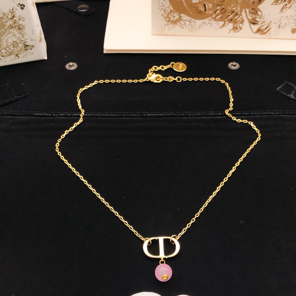 Dior Pink Bead Gold-Tone CD Necklace - product image 3