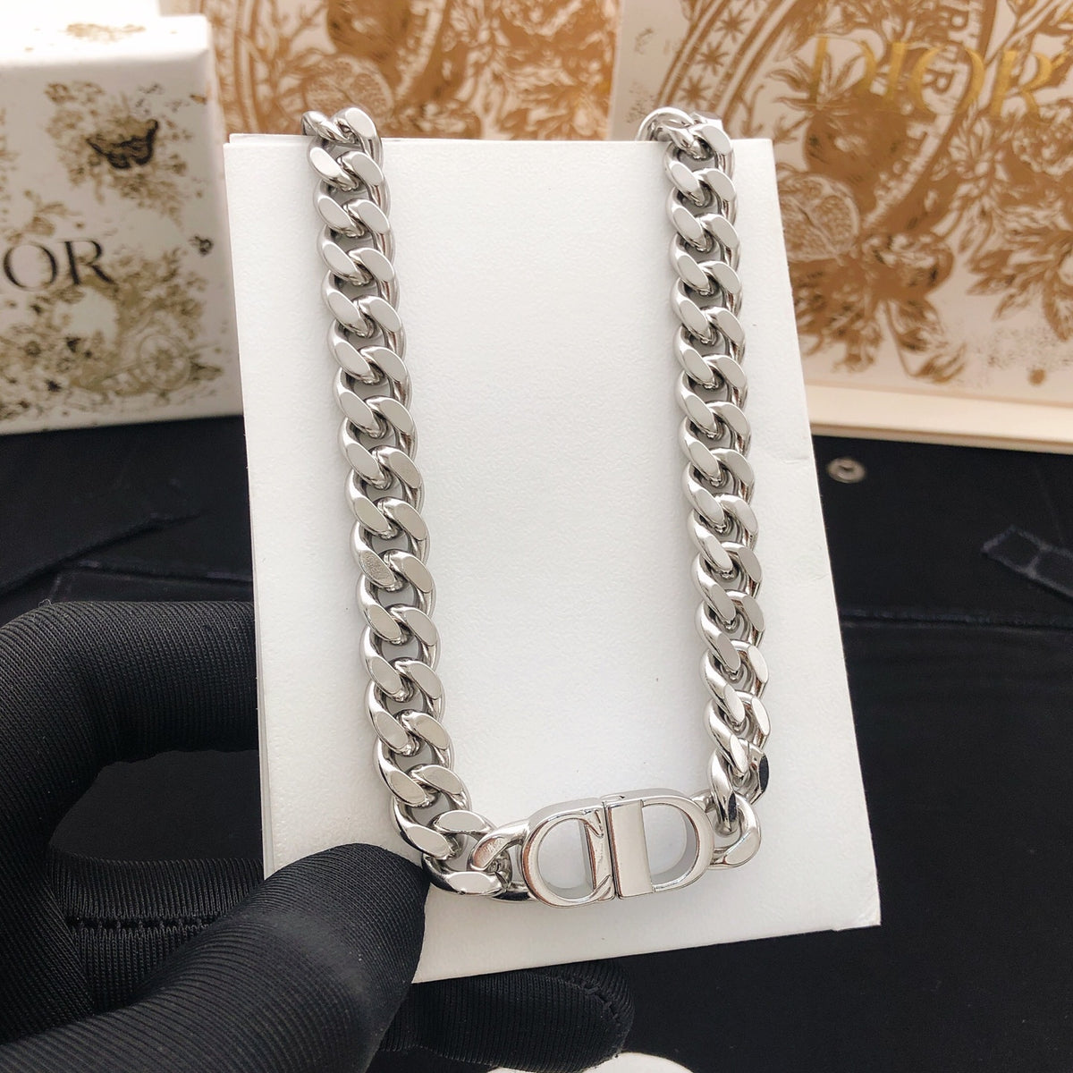Dior Silver-Tone Compact CD Curb Necklace - product image 4